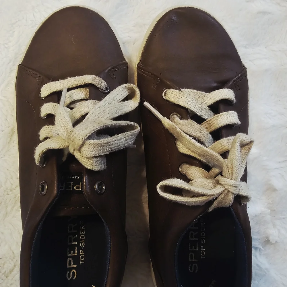 Boys Sperry Top Sider Brown Lace Up Tuck LTT Sneaker Shoes Size 2M